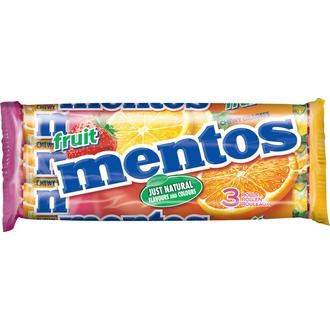 Mentos 38G Fruit Mansikka-Appelsiini-Sitruuna Pastillit X3