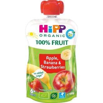 HiPP HiPPiS Luomu Omenaa Banaania ja Mansikkaa 100g 6kk