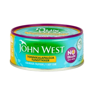 John West NoDrain Meheviä tonnikalapaloja valmiiksi valutettuina vähässä auringonkukkaöljyssä 120g