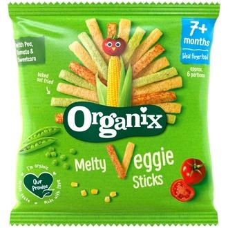 Organix Melty Veggie Sticks 15G Luomu Maissi- & Riisitikut Herneistä Ja Tomaatista Alkaen 7Kk, Lasten Naksut
