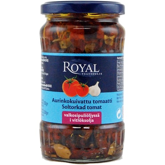 Royal aurinkokuivattu tomaatti valkosipuliöljyssä 330g/200g