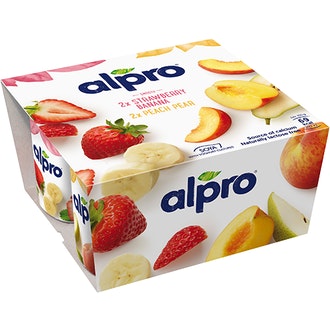 Alpro Hapatettu soijavalmiste, mansikka-banaani, persikka-päärynä, ilman paloja 4x125g