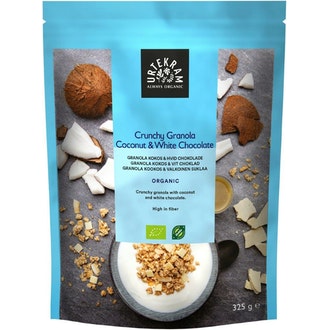 Urtekram Luomu Crunchy Granola kookos & valkoinen suklaa  325g
