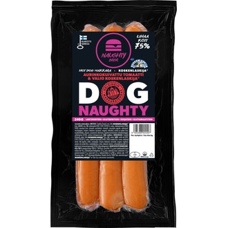 HMT Naughty BRGR DOG aurinkokuivattu tomaatti koskenlaskija grillimakkara 240g