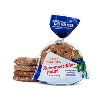 Perheleipuri Salonen Ruis-mustikkapalat 4/240g ruisleipä, halkaistu