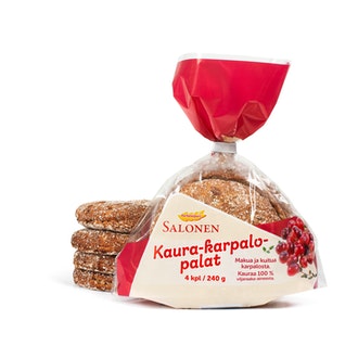 Perheleipuri Salonen Kaura-karpalopalat 4/240g kauraleipä, halkaistu