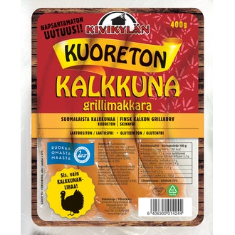 Kivikylän kuoreton kalkkuna grillimakkara