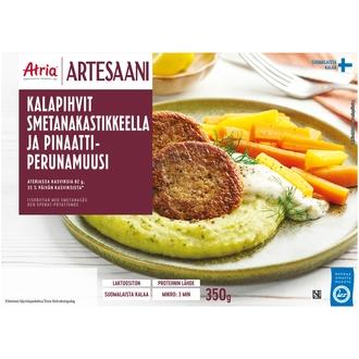 Atria Artesaani Kalapihvit Smetanakastikkeella ja Pinaatti-Perunamuusi 350g