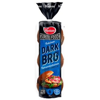 Vaasan Street Food Dark BRGR rukiinen hampurilaissämpylä 6kpl/330g