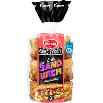 Vaasan Street Food Sub Sandwich Vehnäherkku 240 g 3 kpl vehnäsämpylä