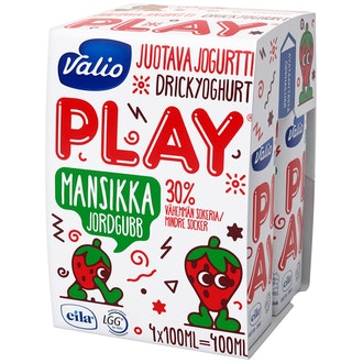 Valio Play® juotava jogurtti 4x100 ml mansikka laktoositon