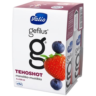 Valio Gefilus tehoshot 4x100ml mansikka-mustikka laktoositon rasvaton