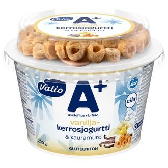 Valio A+™ vaniljakerrosjogurtti ja kauramuro 200 g laktoositon gluteeniton