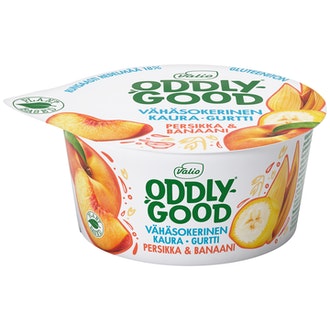 Valio Oddlygood vähäsokerinen kaurapohjainen gurtti 150g persikka & banaani