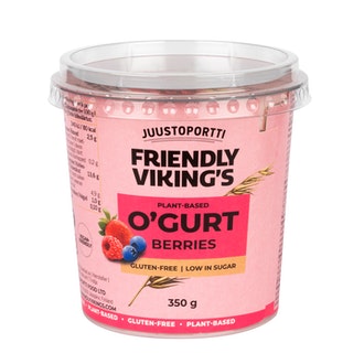 Juustoportti Friendly Viking\'s O\'gurt kauravälipala 350g mansikka-mustikka-vadelma