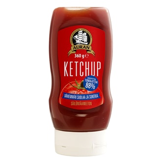 Auran Ketchup 360g Vähemmän suolaa ja sokeria.