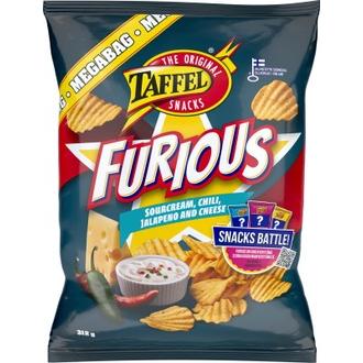 Taffel Furious ranskankerma chili jalapeno juusto maustettu perunalastu 312g