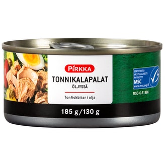 Pirkka tonnikalapalat öljyssä 185g/130g MSC