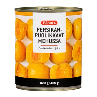 Pirkka persikanpuolikkaat mehussa 820g/480g