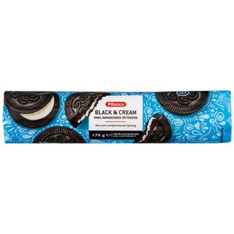 Pirkka Black & Cream vaniljanmakuinen täytekeksi 176g