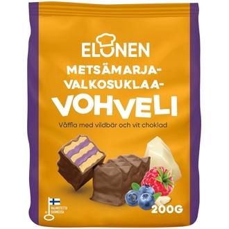 Elonen metsämarja-valkosuklaavohveli maitosuklaavohveli mustikan, vadelman ja valkosuklaan makuisella täytteellä 200g