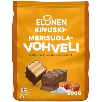 Elonen kinuski-merisuolavohveli maitosuklaavohveli kinuski-merisuola makuisella täytteellä 200g