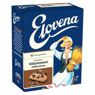 Elovena  välipalakeksi 10x30g tumma suklaa