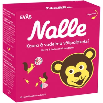 Nalle 10X15g Täysjyväkaura-Vadelma Välipalakeksi