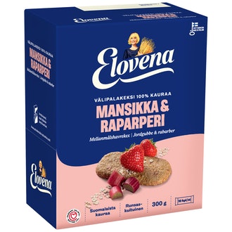 Elovena 10x30g mansikka-raparperi täysjyvä välipalakeksi 100% kauraa