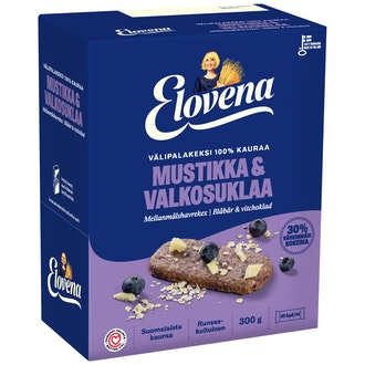 Elovena 10x30g mustikka-valkosuklaa täysjyvä välipalakeksi 100% kauraa