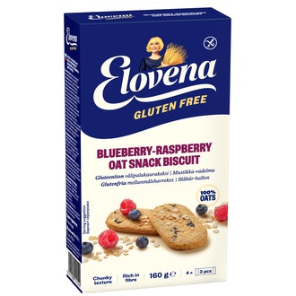 Elovena 160G Gluteeniton Mustikka-Vadelma Välipalakaurakeksi 4X3kpl