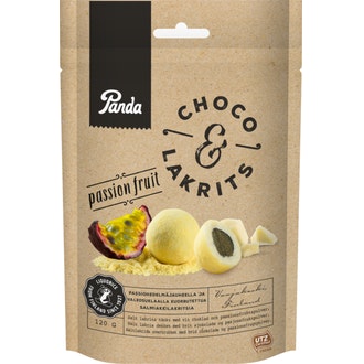 Panda Choco Lakrits 120g passion hedelmä valkosuklaasalmiakkilakritsipaloja