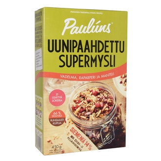 Paulúns uunipaahdettu supermysli 450g vadelma-raparperi