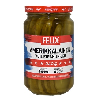 Felix Amerikkalainen Pitkittäin Viipaloituja Kurkkuja Makeassa Mausteliemessä 460/240G
