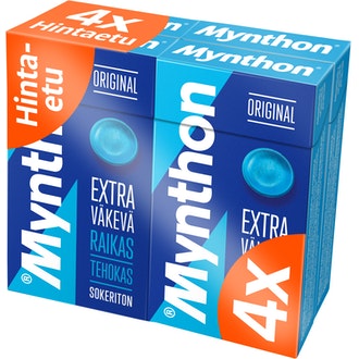 Mynthon 140g Extra väkevä sokeriton 4-pack kurkkupastilli