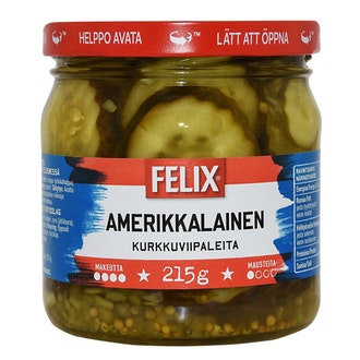 Felix Amerikkalainen kurkkuviipaleita makeassa mausteliemessä 410/215g
