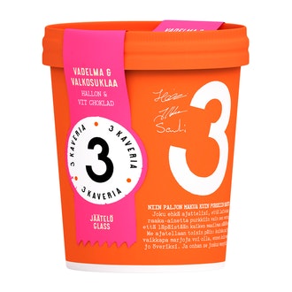3 Kaveria Vadelma & Valkosuklaa jäätelö 500ml/400g