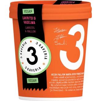 3 Kaverin Vegaaninen jäätelö, Lakritsi & Vadelma 500ml