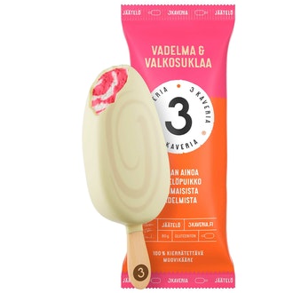 3 Kaveria Vadelma & Valkosuklaa jäätelöpuikko 110ml/80g