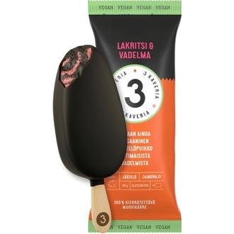 3 Kaveria Vegaaninen Lakritsi & Vadelma jäätelöpuikko 110ml/80g