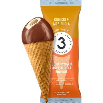 3 Kaveria Laktoositon Kinuski & Merisuola jäätelötuutti 150ml/95g