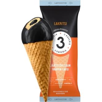 3 Kaveria Laktoositon Lakritsi jäätelötuutti 150ml/95g
