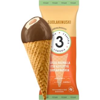 3 Kaveria Vegaaninen Suolakinuski jäätelötuutti 150ml/95g