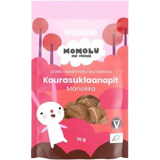 Goodio X Momolu luomu kauravalkosuklaanapit mansikka 70g