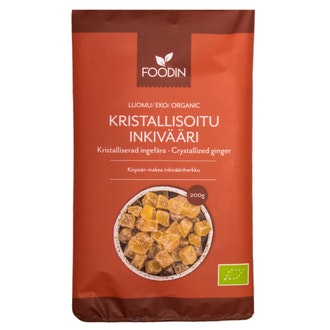 Foodin kristallisoitu inkivääri 200g luomu