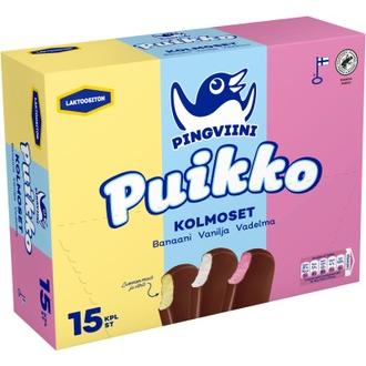 Pingviini Puikko laktoositon kermajäätelöpuikkolajitelma monipakkaus Kolmoset 15x32g