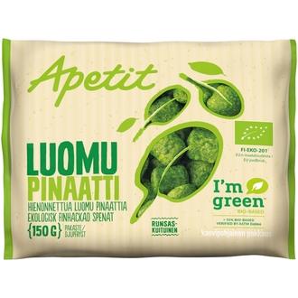Apetit Luomu Pinaatti hienonnettua pinaattia paloina pakaste 150g
