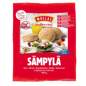 Moilas Gluten-Free, Gluteeniton Sämpylä 5Kpl/400G, Pakaste