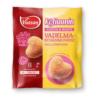 Vaasan Kotiuunin Vadelmasydän 8x45g pakaste vadelma-omenatäytteinen munkki