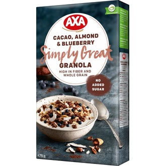 AXA kaakao, manteli & mustikka granola 475g
